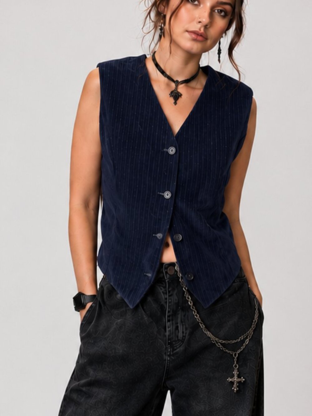 Vintage 90's LIZ SPORT Velvet Navy Pin Stripe Vest ~ Liz Claiborne ~ Size 4P